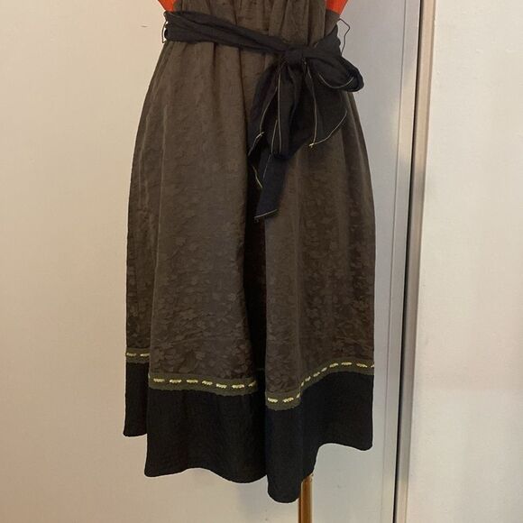 Anthropologie Moulinette Soeurs Orange & Olive Floral Imprint Colorblock Dress - Picture 5 of 14